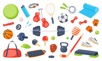 Set of Hand Drawn Sports and Fitness Equipment.