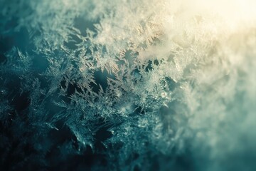 An abstract image of intricate ice crystals forming on a surface, illuminated by a soft, diffused light.
