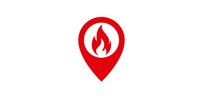 Vector design of an animated geolocation pin in red on a white background