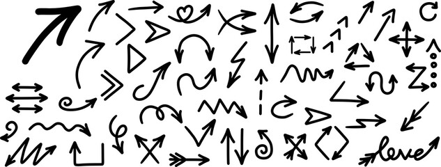 Arrow doodle set. Arrow sketch set. Arrow hand drawn set.	
