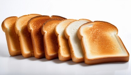row of white bread slices toasted to different shades from barely warmed to very well done