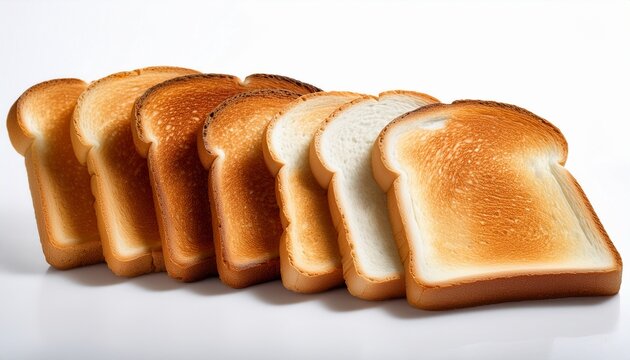 row of white bread slices toasted to different shades from barely warmed to very well done