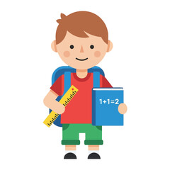 Back to School Readiness: A cheerful young scholar, armed with a ruler and a textbook, stands ready for the academic year, embodying the essence of student life.