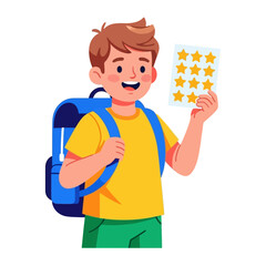 Student showing Achievement: A young student beams with pride, showcasing a card of golden stars, symbolizing academic achievement and personal growth. Depicting child's delight.