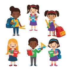 Back to School Illustration: A delightful illustration captures the essence of returning to school, showcasing several diverse students each armed with books, backpacks, and supplies.
