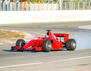 Red race car on track with smoke