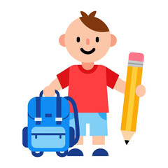 Ready for School: A cheerful child stands with a school bag and a giant pencil, perfectly encapsulating the spirit of learning. 