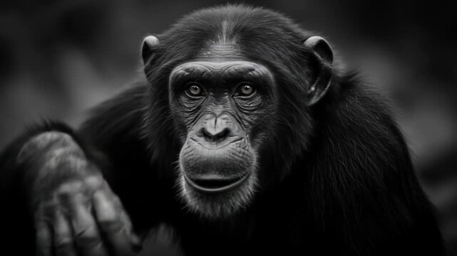 Chimpanzee Portrait: A Black and White Masterpiece