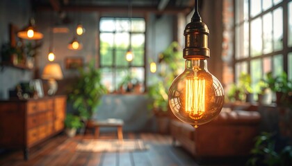 Obraz premium Warm Glow Edison Bulb in Modern Loft