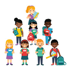 Education's Bright Future: A cheerful and diverse collection of students, each one embodies the energy and enthusiasm of youth. Ready to learn and filled with books.