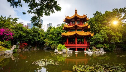 Asian pagoda in tranquil park