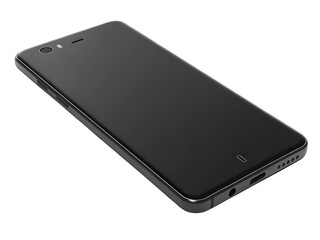 Modern black smartphone with blank screen isolated on transparent background