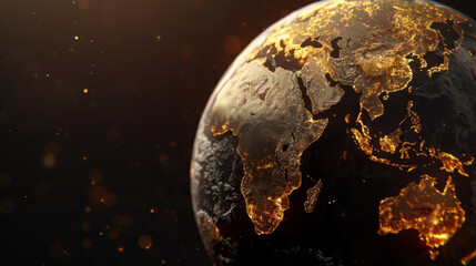 Obraz premium Stunning view of Earth from space, showcasing illuminated continents and vibrant city lights against dark background. image captures beauty and complexity of our planet, highlighting