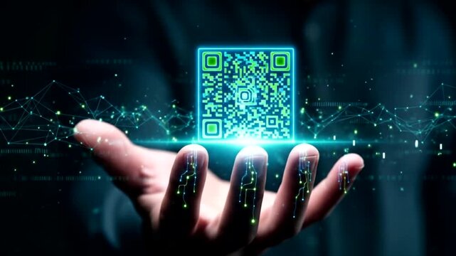 Digital Hand Holding a QR Code - Powered by Adobe