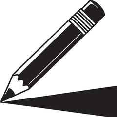 A black and white graphic of a pencil with a shadow on a white background in a simple illustration