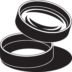 A graphic illustration of two black rings stacked with a shadow on a white background design art