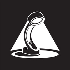 Illuminated desk lamp with a curved arm casting a bright light in a minimalist black background style