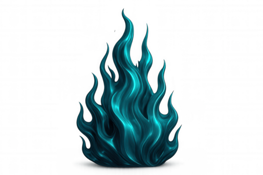 Vibrant turquoise metallic flame glowing against transparent backdrop, showcasing dynamic visual energy