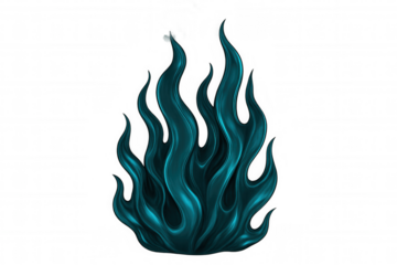Vivid teal fire flames curving upward against transparent backdrop, highlighting dynamic energy and graphic design potential
