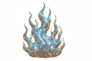 Metallic blue and gold fire burning with transparent background, perfect for visual effects and creative projects