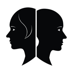 Silhouette profile two human faces facing opposite directions graphic