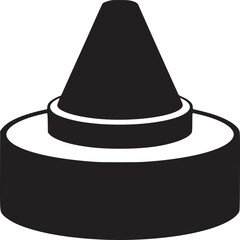 A black and white illustration of a crayon with a conical top and a cylindrical base on a white background