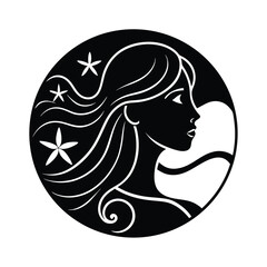 Stylized silhouette a woman s face with flowing hair starfish profile