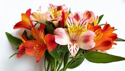 Naklejka premium summer season flowers bouquet made with alstroemeria isolated on white background