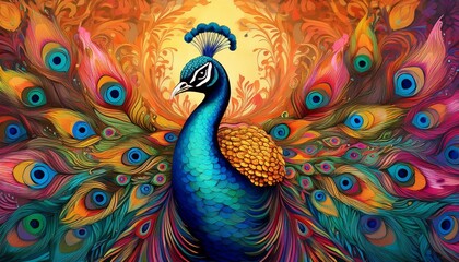 colorful peacock wallpaper colorful mural background generative ai
