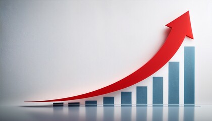single red upward trending graph line on a financial chart symbolizing positive growth with ample white space