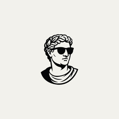 Stoic man with sunglass logo icon flat vector design