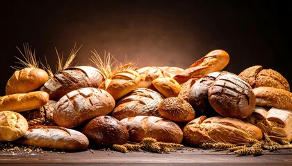 Assorted loaves of bread on a wooden table