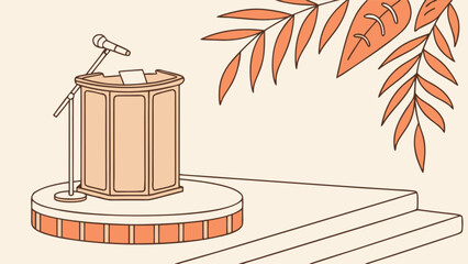 Presentation stage with microphone and podium for public speaking event or conference vector illustration