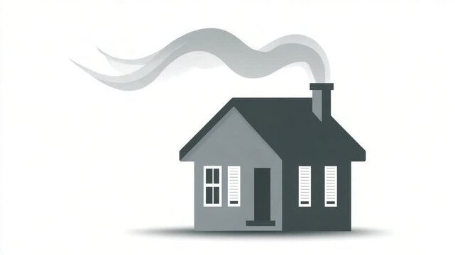 Gray house with smoke rising from chimney