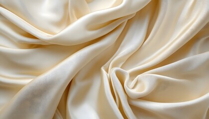Obraz premium This full-frame image captures the texture of luxurious draped beige silk fabric, forming a background with soft waves and subtle linear patterns.