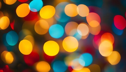 Fototapeta premium This image presents a vibrant abstract background featuring numerous out-of-focus circular bokeh lights in various colors against a dark backdrop.