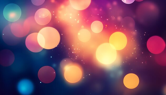 This abstract background features numerous warm-colored bokeh lights of various sizes, creating a soft, blurred effect against a darker backdrop, with small sparkling particles scattered throughout.