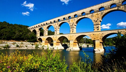 Fototapeta premium A magnificent ancient stone bridge spans a tranquil river.