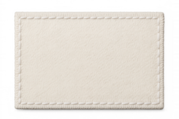 Blank clothing label with white stitching against transparent background, ready for custom branding or design placement