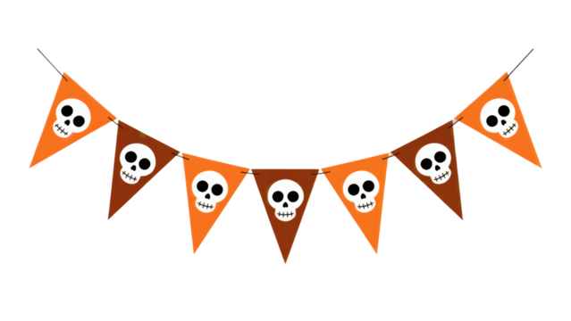 Spooky skull pennant banner graphic ready to decorate your Halloween party or add a festive touch transparent PNG, isolated background