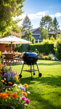 Backyard barbecue, sunny day