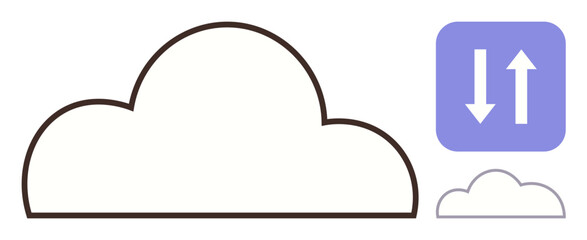 Cloud outline with data transfer arrows, symbolizing information exchange. Ideal for technology, cloud computing, data storage, internet, networking, file sharing digital innovation. Simple flat