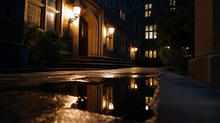 Narrow Alley with Gaslights and Turnip Lanterns at Night