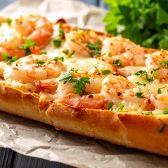 Baked shrimp and cheese baguette