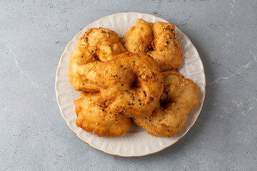 Turkish cuisine; Handmade Cheese spinach Pastry (Turkish name; peynirli - ispanakli pogaca, pisi)