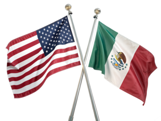 United States of America and Mexico flags white backround
