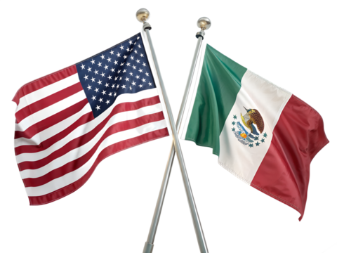 United States of America and Mexico flags white backround
