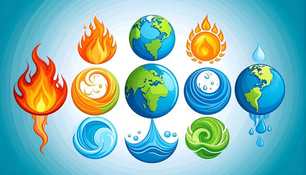 Colorful graphic illustration of the four classical elements.