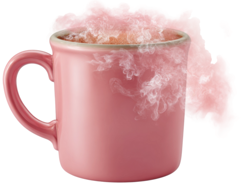 Steaming pink drink in mug cozy kitchen food photography home close-up