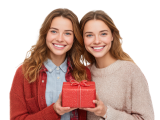 Gift exchange celebration indoor portrait joyful friends